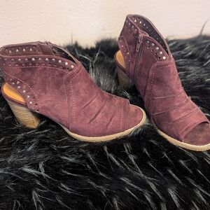 Studded Ankle Booties in Burgundy